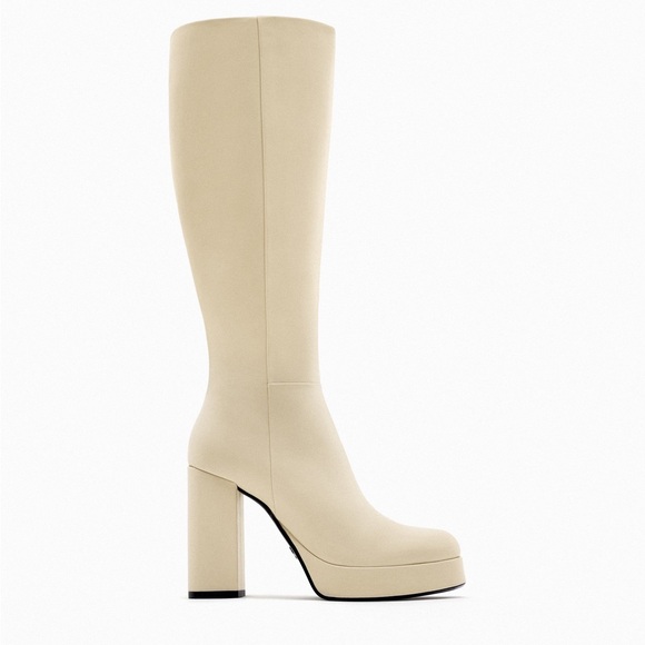 Zara leather boots platform heels high tops knee high - Picture 2 of 7